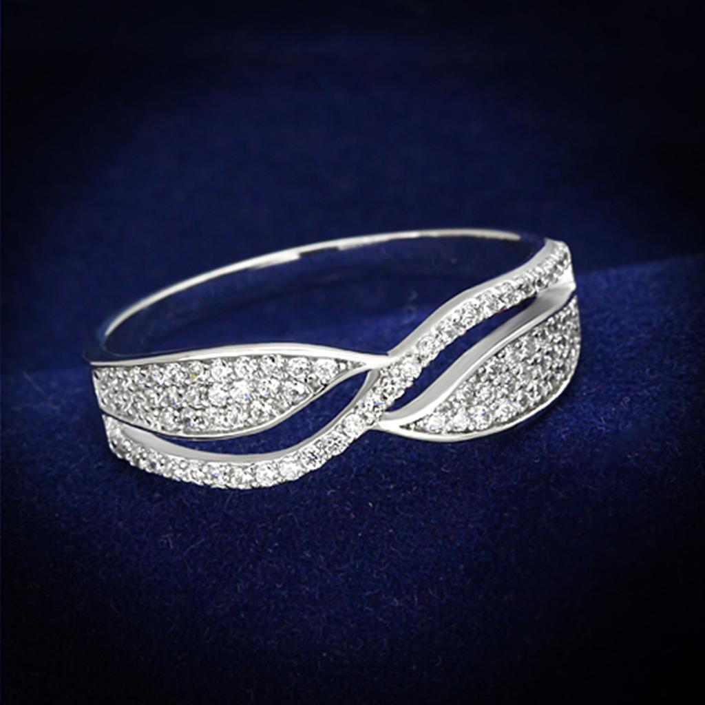 TS108 - Rhodium 925 Sterling Silver Ring with AAA Grade CZ in Clear