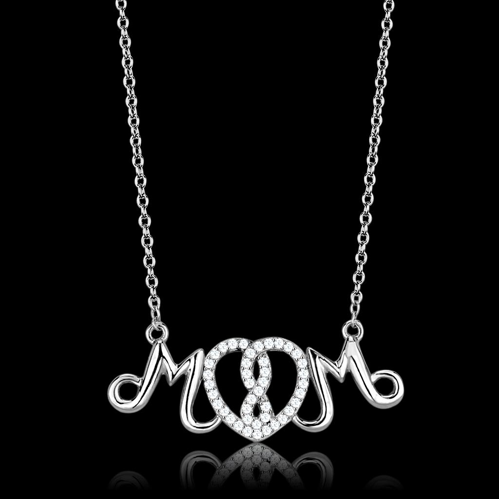 TS571 - Rhodium 925 Sterling Silver Necklace with AAA Grade CZ in Clear