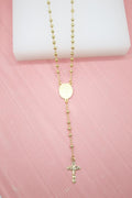 Caridad Del Cobre Gold Bead Rosary With CZ Stone Crucifix (F206A)