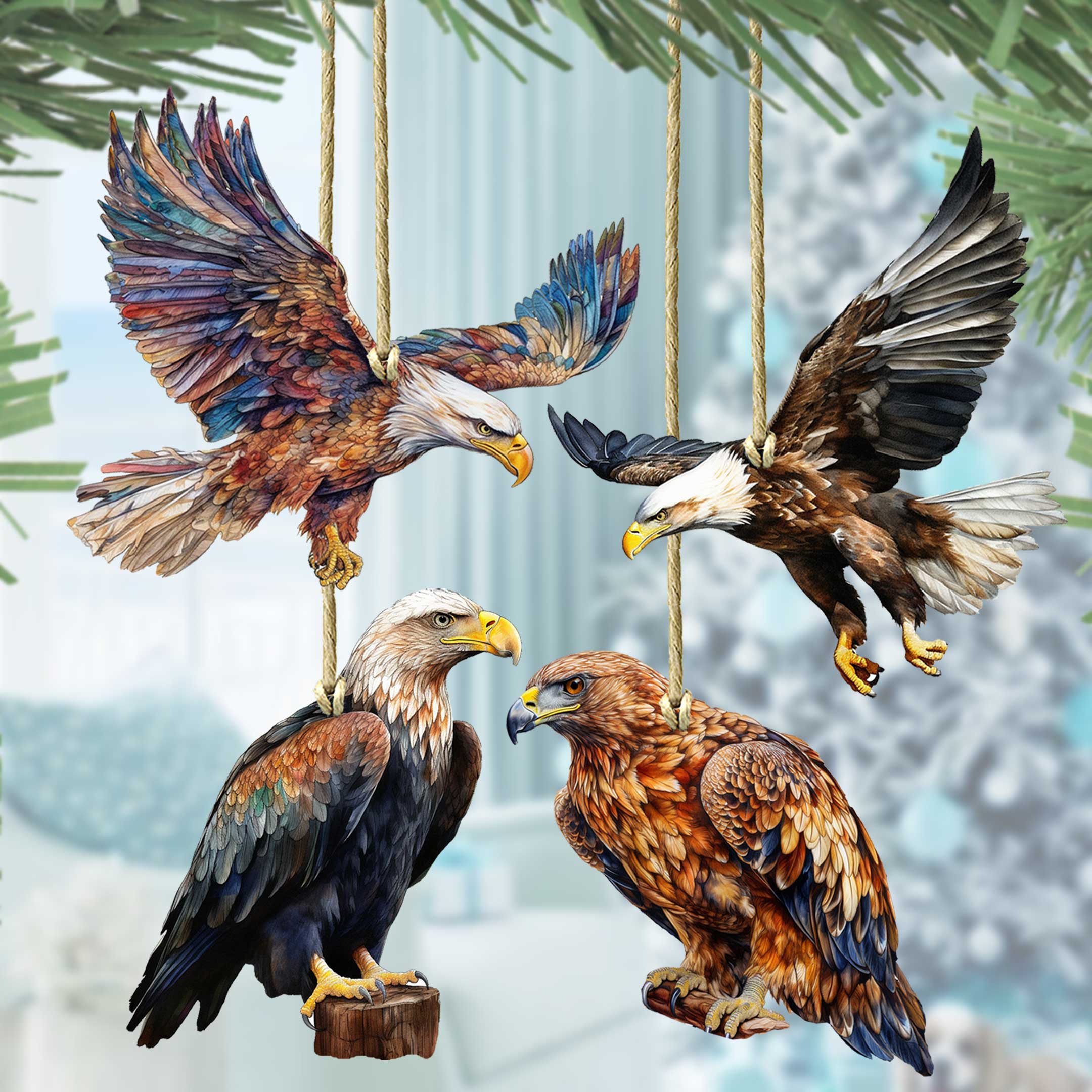 Alaskan Eagles Wooden Ornaments Set of 3 by G. Debrekht - Wildlife Holiday Decor - 8091321S4