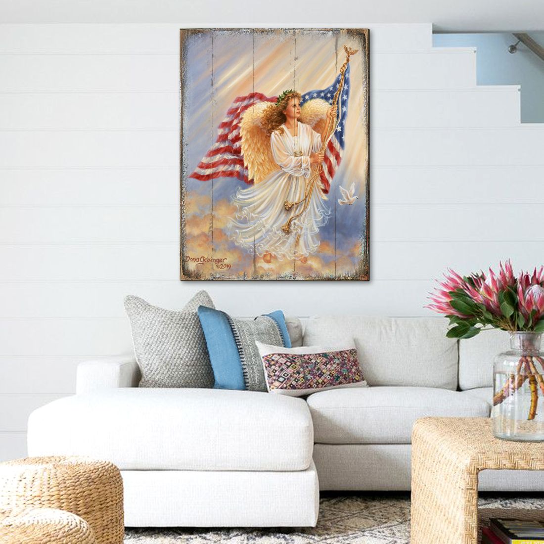 American Angel Art Wooden Wall Art by D. Gelsinger - American Patriotic Decor - 95655B-0107