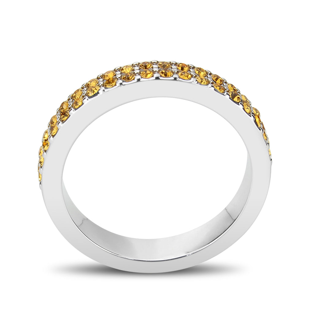 LO4759 - Rhodium Brass Ring with Top Grade Crystal in Topaz