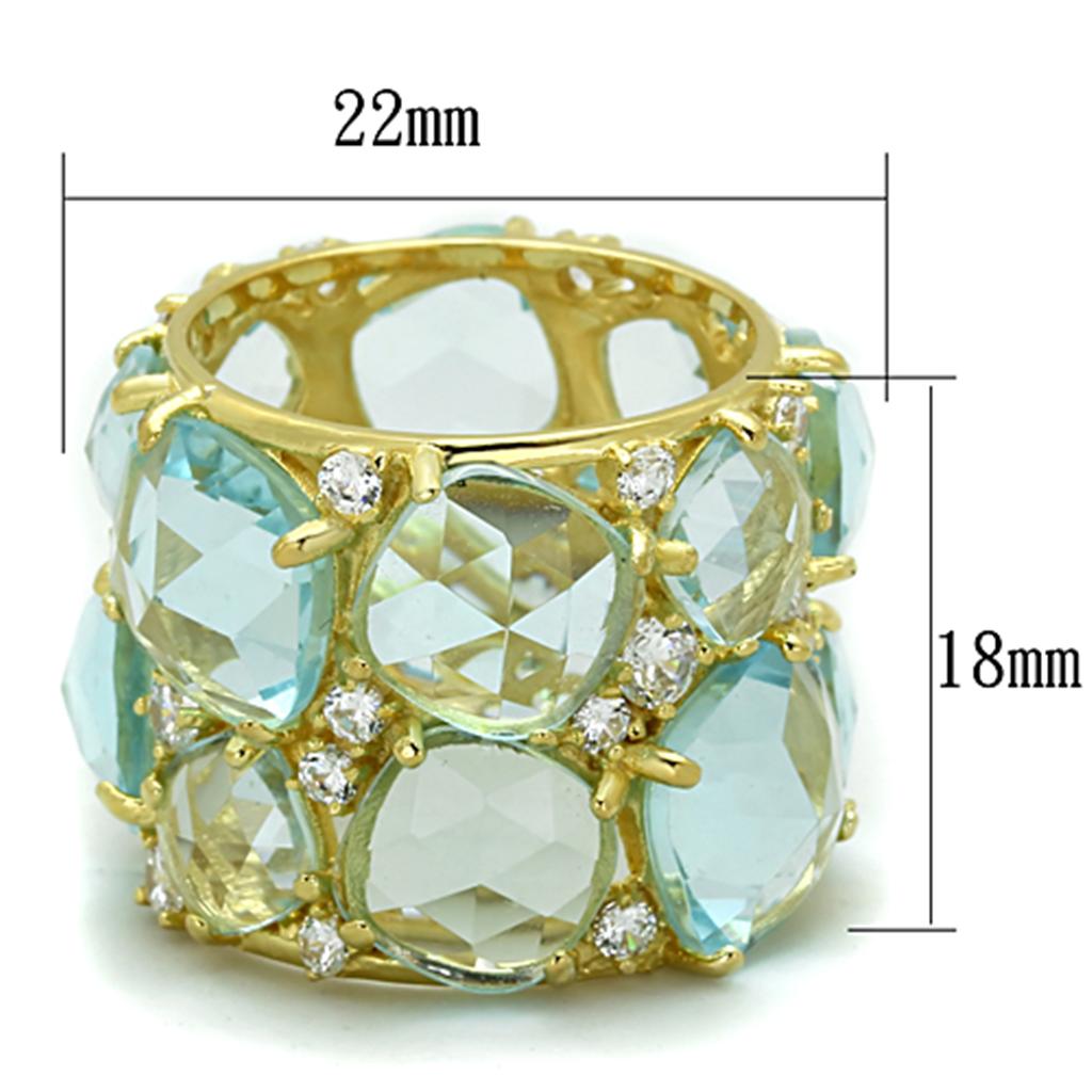 LOS766 - Gold 925 Sterling Silver Ring with Synthetic Synthetic Glass in Sea Blue